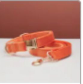 Collar Velvet Leash Set & Bow With Multiple Color and Personalize (Option: Orange set-M)