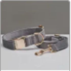 Collar Velvet Leash Set & Bow With Multiple Color and Personalize (Option: Grey set-XS)