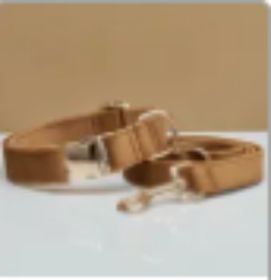 Collar Velvet Leash Set & Bow With Multiple Color and Personalize (Option: Coffee set-M)