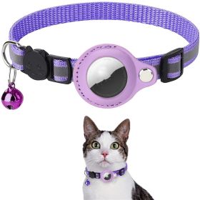Waterproof Reflective Nylon Collar With Protective Airtag Holder (Color: Purple)
